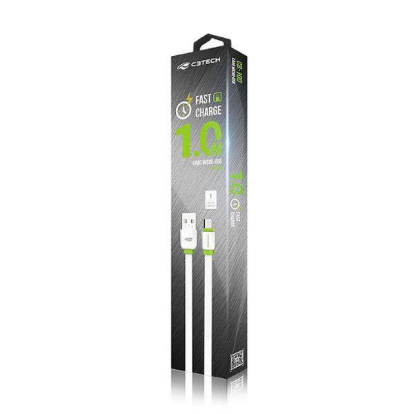 Cabo USB x Micro USB C3Tech, 1 metro - branco/verde - CB-100WH - Image 2