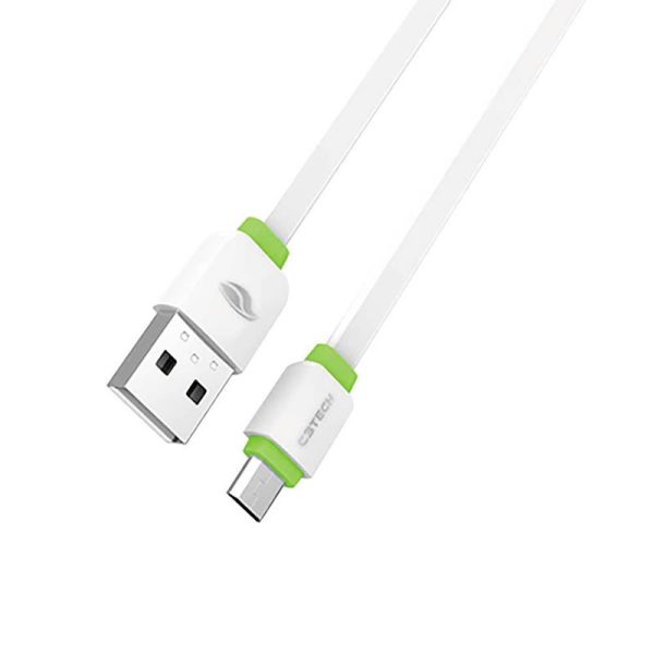 Cabo USB x Micro USB C3Tech, 1 metro - branco/verde - CB-100WH