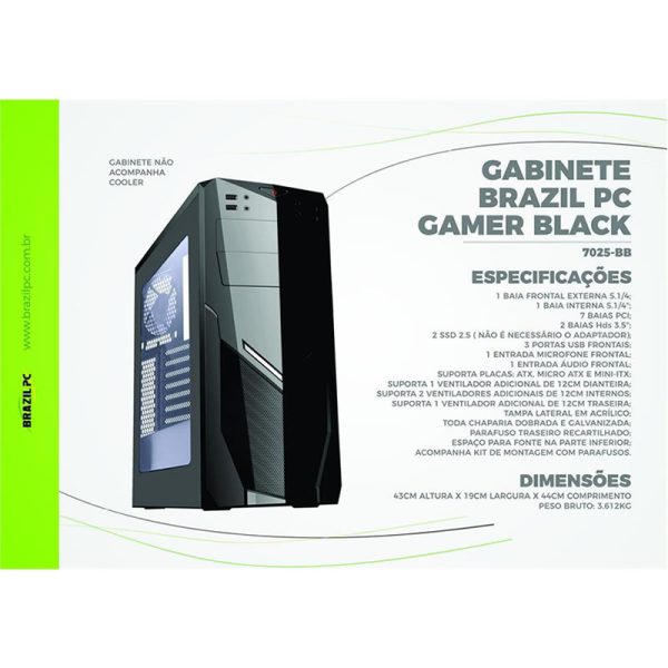 Gabinete gamer Brazilpc suporta até 4 fans lateral acrílico - 7025bb - Image 4