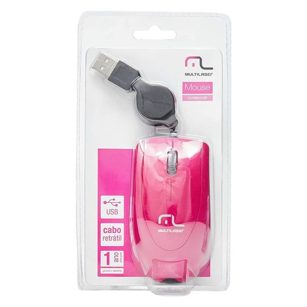 Mini mouse Multilaser retrátil USB 800DPI rosa - MO161 - Image 2