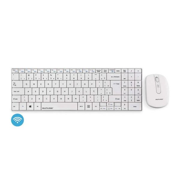 Teclado e mouse Multilaser sem fio 2.4 GHz Multimídia Slim USB Branco - TC203