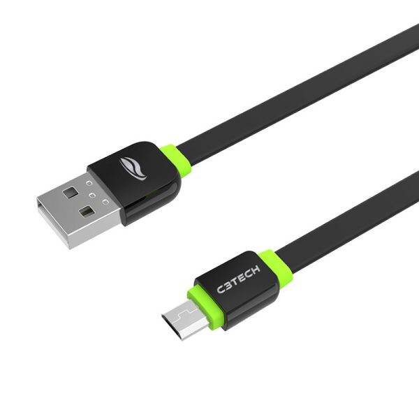 Cabo USB MicroUSB 2,0A 1 metro CB-100BK preto C3Tech