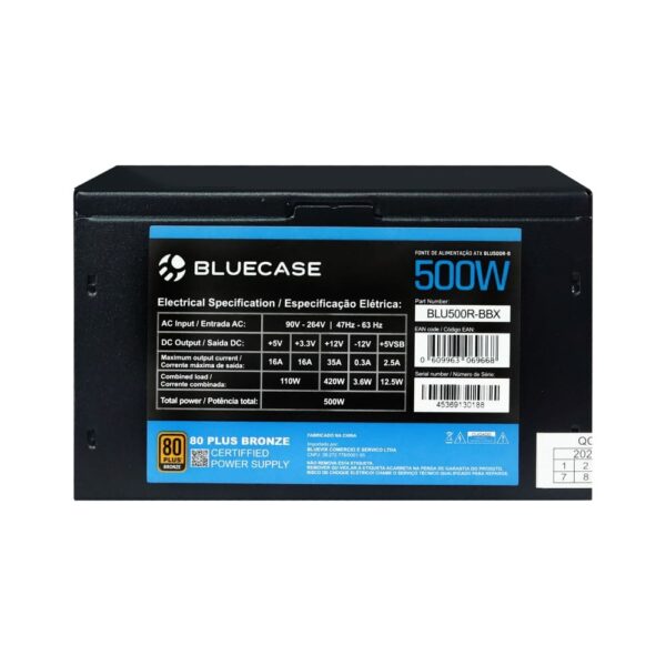 Fonte De Alimentação Atx 500w Real 80 Plus Bronze (blu500r-b) - Bluecase