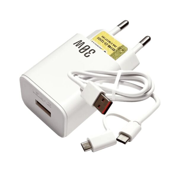 Carregador Tom. C 1 Saida Usb Ac100-240v Dc5v 3,1a + Cabo Dados Micro Usb, V8, 1 M 9001